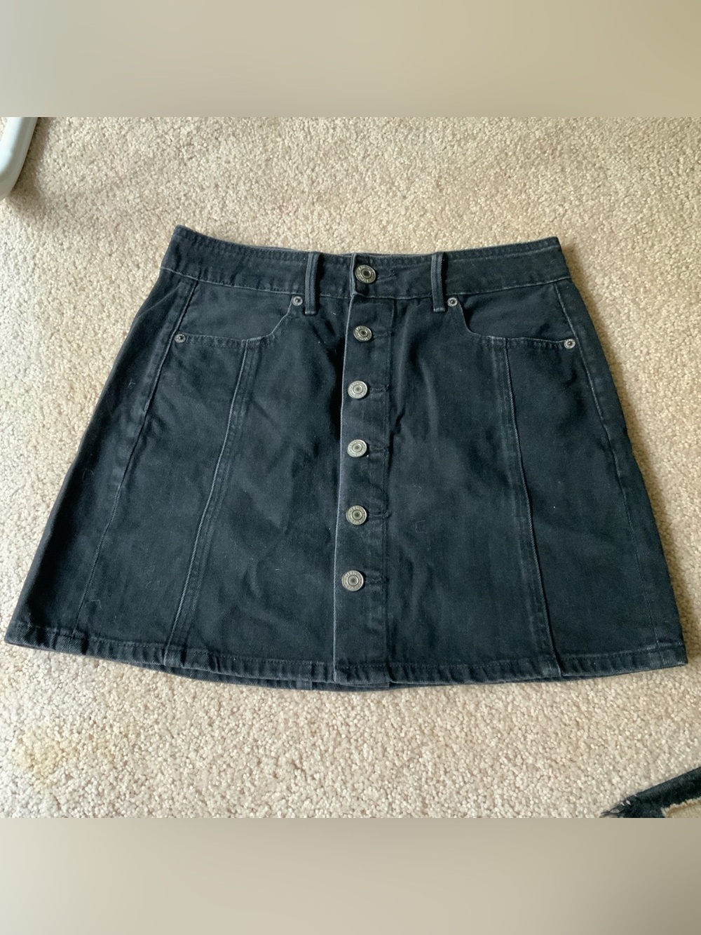 American Eagle Outfitters Black Button-Front A-Line Mini Skirt